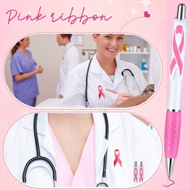 Alt view image 4 of 6 - 300 Pcs Breast Cancer Awareness Pens Bulk Retractable Pink Ribbon Black Ink Ballpoint Pens Gift Breast Cancer Awareness Party Favors for Office Women Nurse Coworkers Employees Bus Driver