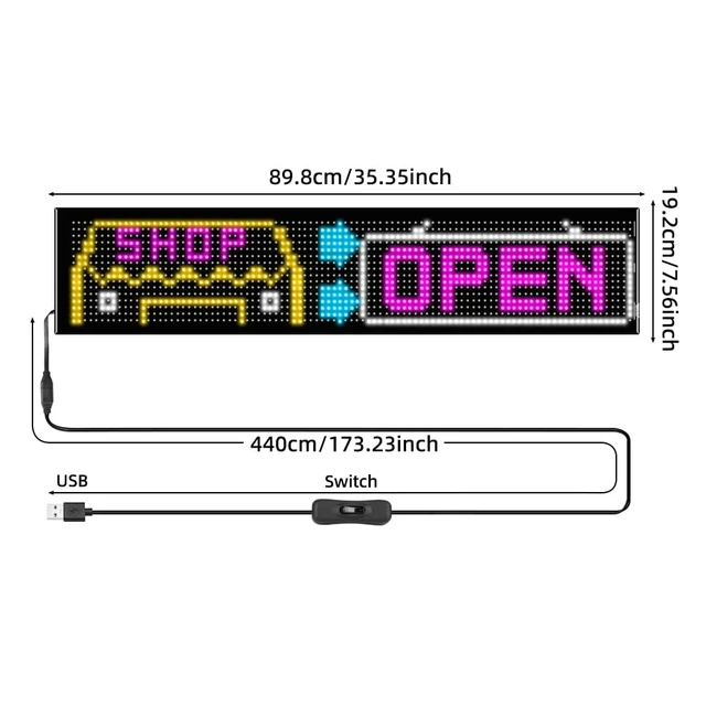 Alt view image 2 of 7 - Programmable LED Sign, 35"x7.5" Scrolling Flexible Display, Bluetooth App Control, Custom Text, Patterns & Animations, USB 5V for Car, Store, Party, Bar, Hotel, Advertising Sign