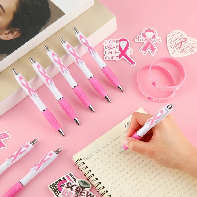 Alt view image 6 of 6 - 300 Pcs Breast Cancer Awareness Pens Bulk Retractable Pink Ribbon Black Ink Ballpoint Pens Gift Breast Cancer Awareness Party Favors for Office Women Nurse Coworkers Employees Bus Driver