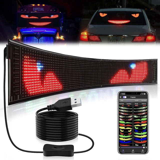 Alt view image 3 of 7 - Programmable LED Sign, 35"x7.5" Scrolling Flexible Display, Bluetooth App Control, Custom Text, Patterns & Animations, USB 5V for Car, Store, Party, Bar, Hotel, Advertising Sign