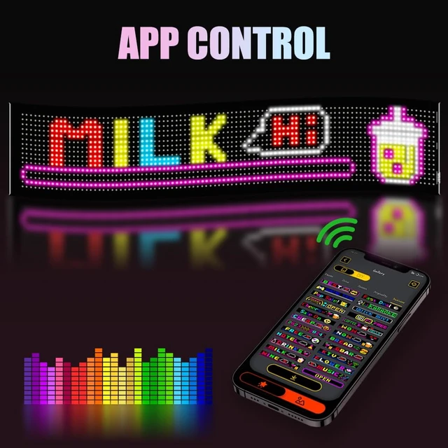 Alt view image 7 of 7 - Programmable LED Sign, 35"x7.5" Scrolling Flexible Display, Bluetooth App Control, Custom Text, Patterns & Animations, USB 5V for Car, Store, Party, Bar, Hotel, Advertising Sign