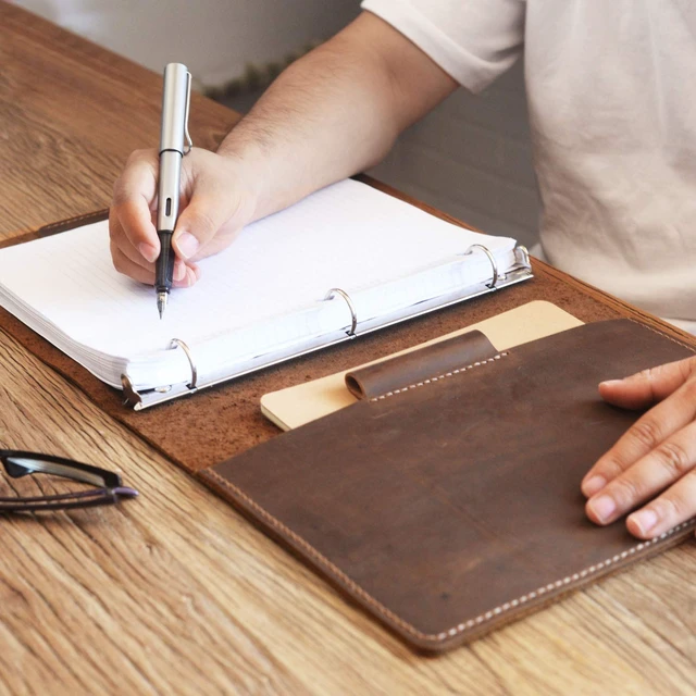 Alt view image 2 of 7 - EXTRASTUDIO Full grain Leather 3 Ring Binder Holds 8.5 x 11 Inch Paper Binder Organizer Vintage Leather Portfolio Folder Planner for Office Home Document Photo Diary Supplies(Brown)
