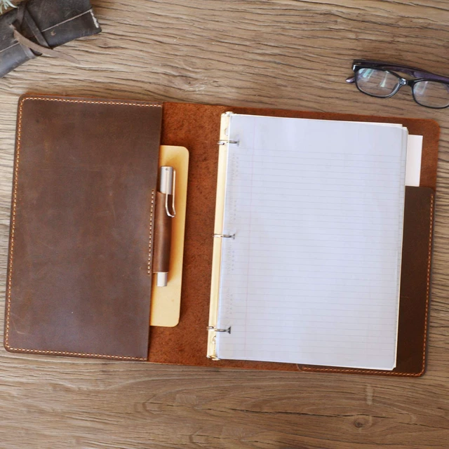 Alt view image 3 of 7 - EXTRASTUDIO Full grain Leather 3 Ring Binder Holds 8.5 x 11 Inch Paper Binder Organizer Vintage Leather Portfolio Folder Planner for Office Home Document Photo Diary Supplies(Brown)