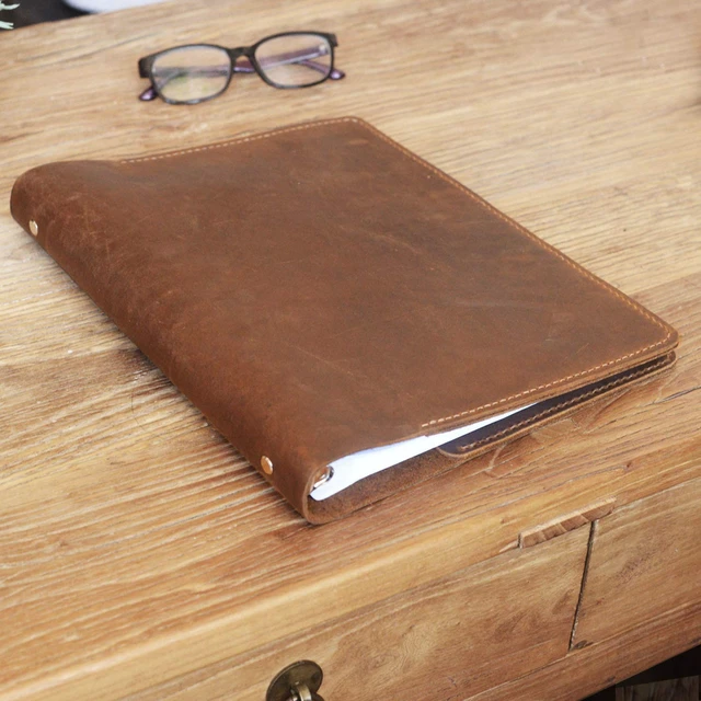 Alt view image 7 of 7 - EXTRASTUDIO Full grain Leather 3 Ring Binder Holds 8.5 x 11 Inch Paper Binder Organizer Vintage Leather Portfolio Folder Planner for Office Home Document Photo Diary Supplies(Brown)
