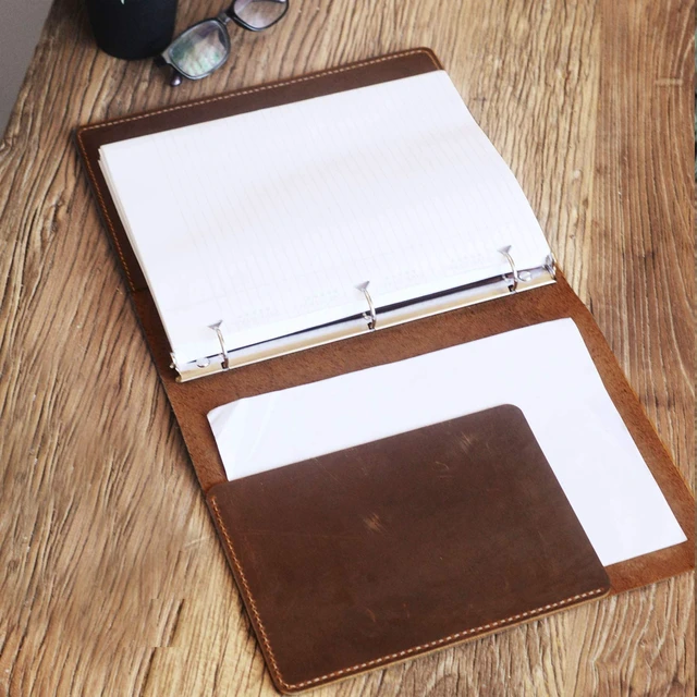 Alt view image 6 of 7 - EXTRASTUDIO Full grain Leather 3 Ring Binder Holds 8.5 x 11 Inch Paper Binder Organizer Vintage Leather Portfolio Folder Planner for Office Home Document Photo Diary Supplies(Brown)