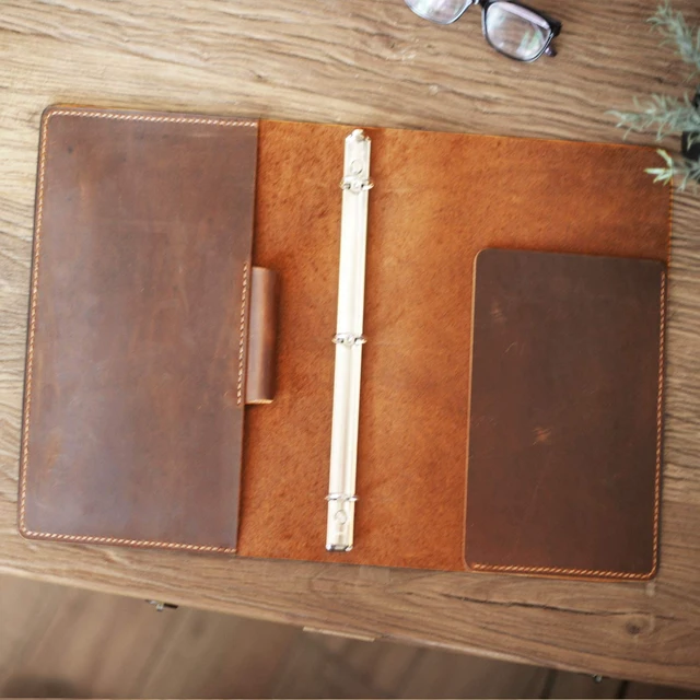 Alt view image 5 of 7 - EXTRASTUDIO Full grain Leather 3 Ring Binder Holds 8.5 x 11 Inch Paper Binder Organizer Vintage Leather Portfolio Folder Planner for Office Home Document Photo Diary Supplies(Brown)