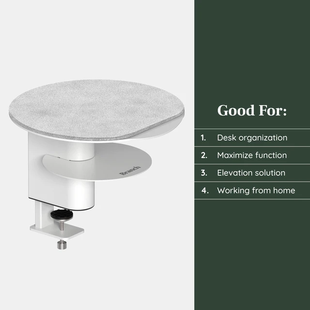 Alt view image 5 of 6 - Desk Perch, Elevated Desk Clamp Shelf for Monitors Laptops, and Accessories, Powder-Coated Steel with Felt-Lined Platform, 2 Tier Organizer, White