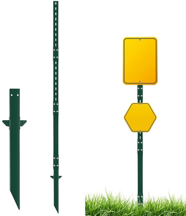 Main image of 1 Pack 8' Sign Post Stake Metal for Outside, Heavy Duty Yard Sign Stake, Rust, Wind & Dust Resistant Sturdy Metal Pole for Outside, Yard, Road, Parking Fits Signs 7 to 18 Inch (Green)