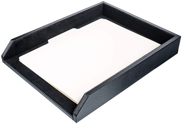 Main image of Black Leather Front-Load Letter Tray, Under 5 Gallons