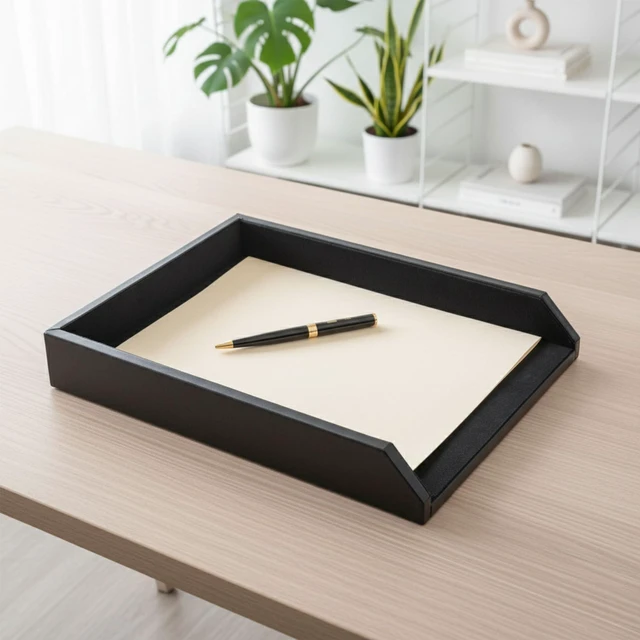 Alt view image 2 of 7 - Black Leather Front-Load Letter Tray, Under 5 Gallons