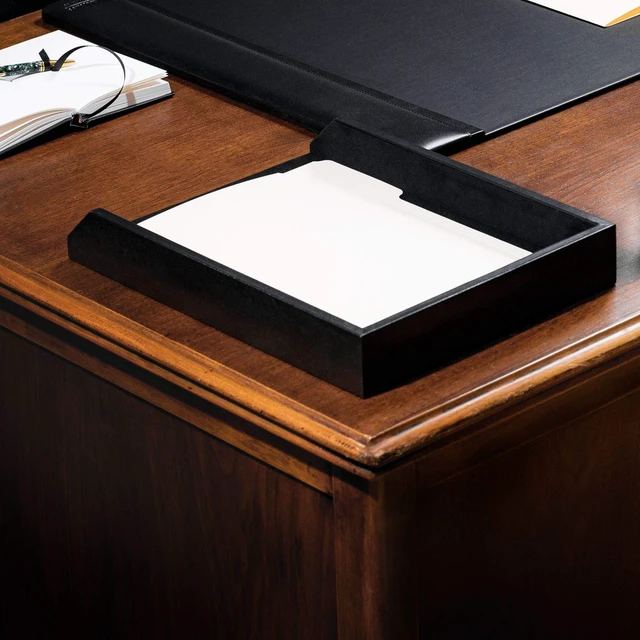 Alt view image 4 of 7 - Black Leather Front-Load Letter Tray, Under 5 Gallons