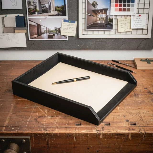 Alt view image 6 of 7 - Black Leather Front-Load Letter Tray, Under 5 Gallons