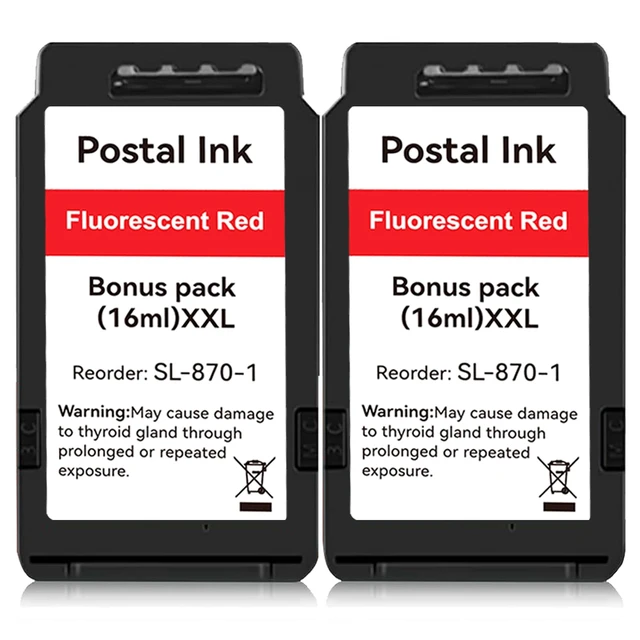 Main image of 2-Pack SL-870-1 SL8701 XXL High Capacity Fluorescent Red Ink Cartridge Compatible with The PB N e w SendPro Mailstation Postage Meter (CSD1) Replacement for SL870-1 SL8701 Postal Ink (16ml*2)