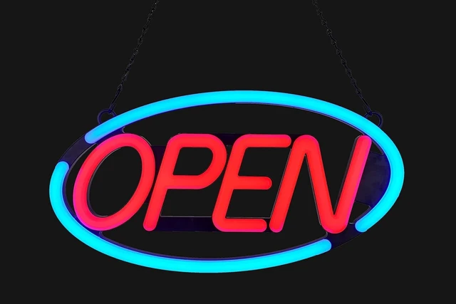 Alt view image 3 of 5 - 24'' X 12'' Ultra Bright LED Open Sign - Remote Controlled - Get Your Business Seen Day or Night (Blue/Red)