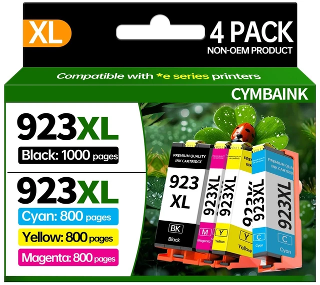 Main image of 4Pack 923XL Ink Cartridge High-Yield with Chip Compatible with Home Office School Printers Replacement for Pro 8120 8122e 8132e 8124e 8125e 8130 (923XL-4Black)