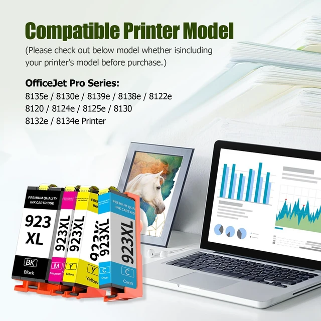 Alt view image 2 of 5 - 4Pack 923XL Ink Cartridge High-Yield with Chip Compatible with Home Office School Printers Replacement for Pro 8120 8122e 8132e 8124e 8125e 8130 (923XL-4Black)