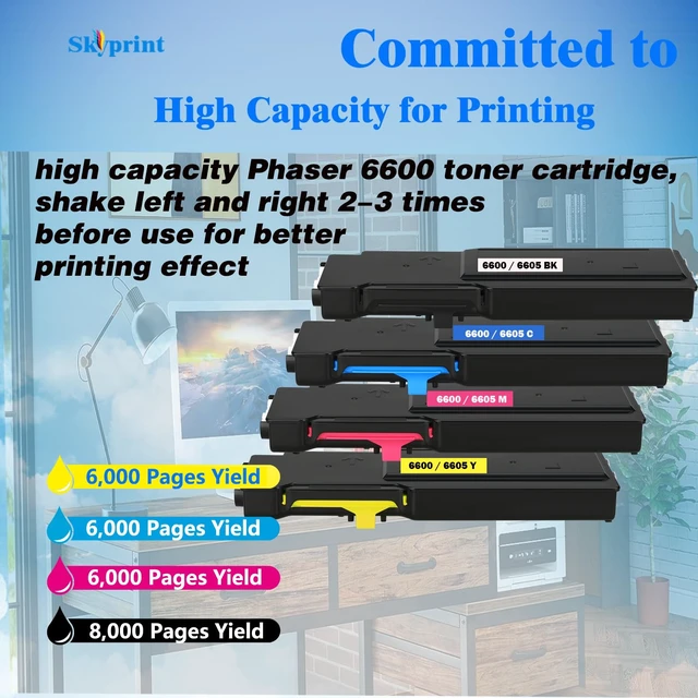 Alt view image 3 of 6 - 6600 6605 High Yield Toner Cartridge Compatible for Xerox Phaser 6600 6600N 6600DN WorkCentre 6605 6605N 6605DN Printer (Black:8,000 Pages;Cyan Magenta Yellow:6,000 Pages)