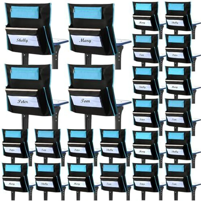 Main image of 24 Pcs 17 x 15.5 Chair Pockets for Classroom Chair Organizer with Pencil Case and Name Tag Chairback Storage for Classroom Seat Suppliers to Keep Desk Organized for Student, Black