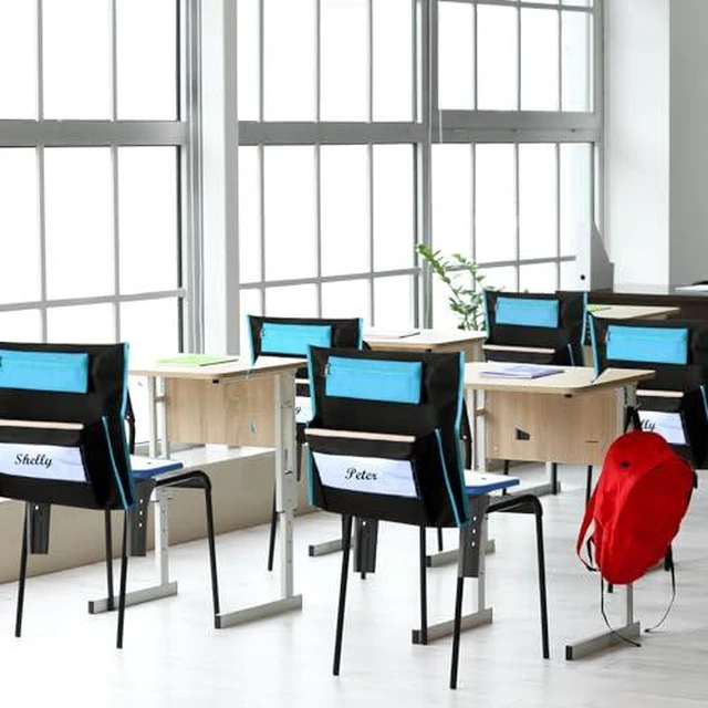 Alt view image 4 of 7 - 24 Pcs 17 x 15.5 Chair Pockets for Classroom Chair Organizer with Pencil Case and Name Tag Chairback Storage for Classroom Seat Suppliers to Keep Desk Organized for Student, Black