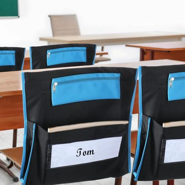 Alt view image 6 of 7 - 24 Pcs 17 x 15.5 Chair Pockets for Classroom Chair Organizer with Pencil Case and Name Tag Chairback Storage for Classroom Seat Suppliers to Keep Desk Organized for Student, Black