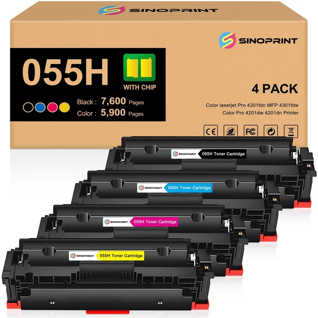 Main image of 055H 055 Toner Cartridge Replacement with Chip for Canon Color ImageCLASS MF741Cdw MF743 MF741 MF746Cdw MF740C MF745Cdw LBP664Cdw Printer Ink 4 Packs