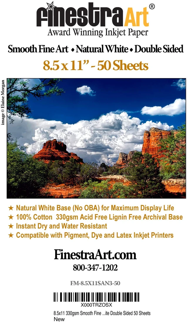 Main image of 8.5" X 11" Smooth Fine Art Museum Natural White Double Sided Inkjet Paper - 50 Sheets