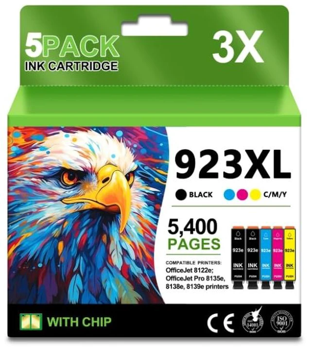 Main image of 923XL 923e 923 Ink Cartridges (5 Pack with Chip) High Yield for OfficeJet Pro 8130e 8135e 8139e 8138e 8122e 8120 8124e 8125e 8130 8132e 8134e Printers