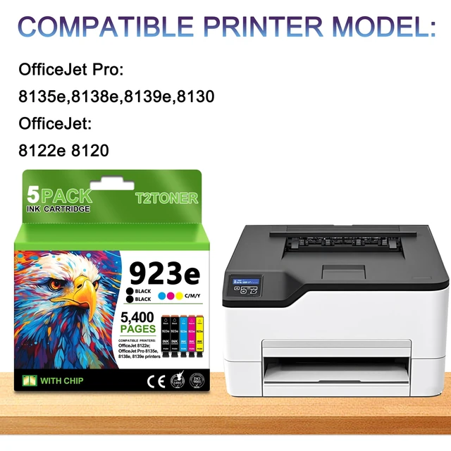 Alt view image 2 of 6 - 923XL 923e 923 Ink Cartridges (5 Pack with Chip) High Yield for OfficeJet Pro 8130e 8135e 8139e 8138e 8122e 8120 8124e 8125e 8130 8132e 8134e Printers