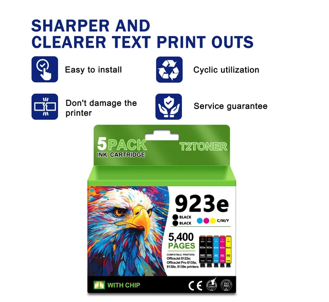 Alt view image 4 of 6 - 923XL 923e 923 Ink Cartridges (5 Pack with Chip) High Yield for OfficeJet Pro 8130e 8135e 8139e 8138e 8122e 8120 8124e 8125e 8130 8132e 8134e Printers