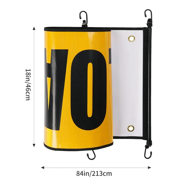 Alt view image 2 of 7 - 2-Pack Reflective Oversize Load Banners, 18 x 84 Inch with black edge binding, bungee cords and metal hooks, for trucks, pilot cars and escort vehicles
