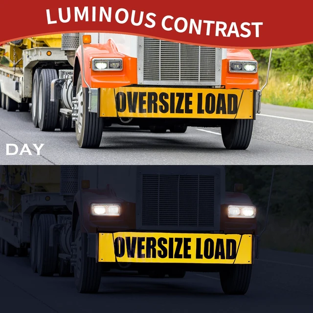 Alt view image 5 of 7 - 2-Pack Reflective Oversize Load Banners, 18 x 84 Inch with black edge binding, bungee cords and metal hooks, for trucks, pilot cars and escort vehicles