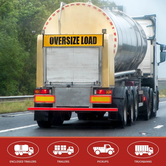 Alt view image 7 of 7 - 2-Pack Reflective Oversize Load Banners, 18 x 84 Inch with black edge binding, bungee cords and metal hooks, for trucks, pilot cars and escort vehicles