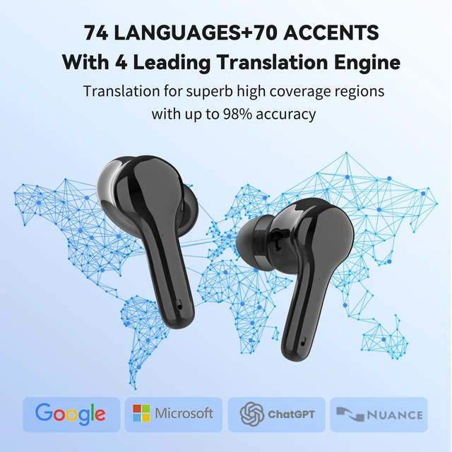 Alt view image 4 of 7 - M6 Translator Earbuds Offline Two Way Language Translation Translator Device for Travel Business and Daily Use (with Offline Language Package)