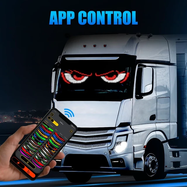 Alt view image 2 of 7 - Devil Eyes Lights Customizable LED Sign for Cars & Business, Programmable Digital Display, Scrolling Text, Patterns & Animations, Flexible & Waterproof, App Control, 23''x5''