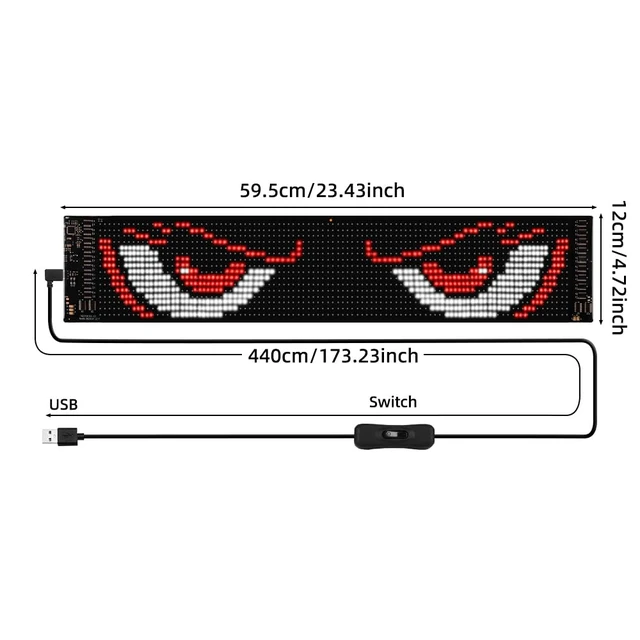 Alt view image 3 of 7 - Devil Eyes Lights Customizable LED Sign for Cars & Business, Programmable Digital Display, Scrolling Text, Patterns & Animations, Flexible & Waterproof, App Control, 23''x5''