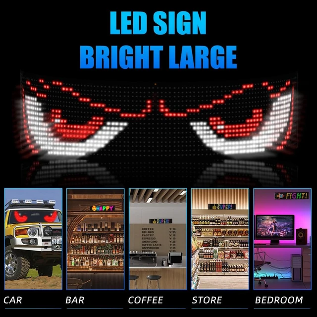 Alt view image 4 of 7 - Devil Eyes Lights Customizable LED Sign for Cars & Business, Programmable Digital Display, Scrolling Text, Patterns & Animations, Flexible & Waterproof, App Control, 23''x5''