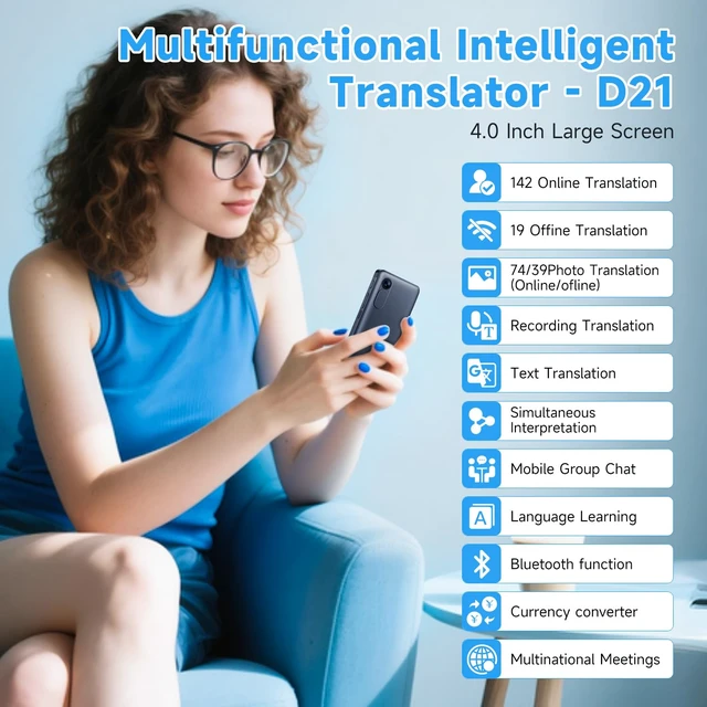 Alt view image 2 of 7 - AI Language Translator Device, 142 Languages Real Time Offline Translator Instant translator supports 142 online/19 offline languages, Portable Voice/Photo Translation for Business Learning Travel