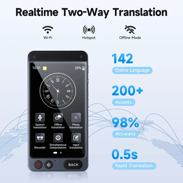 Alt view image 3 of 7 - AI Language Translator Device, 142 Languages Real Time Offline Translator Instant translator supports 142 online/19 offline languages, Portable Voice/Photo Translation for Business Learning Travel