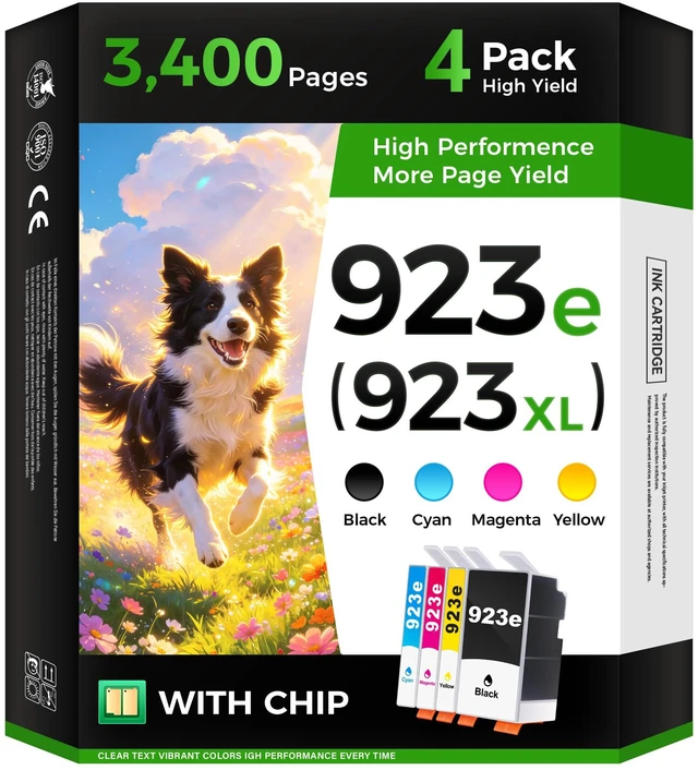 Main image of 923 923e Ink Cartridges with chip 4-Pack High Yield Replacement for HP 923e 923XL 923 Ink Compatible for HP OfficeJet Pro 8135e 8138e 8139e 8122e 8120 8123 8130 8133 Printers Black Cyan Magenta Yellow