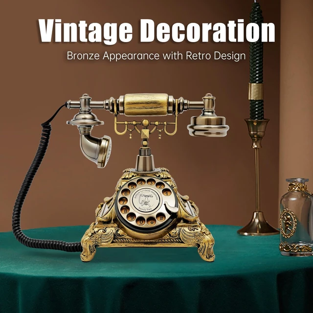 Alt view image 2 of 7 - Vintage Rotary Dial Telephone Bronze Resin Corded Landline with Functional Dial & Noise-Canceling Audio, Old-Fashioned Desk Phone for Home Office, Cafe, Bar & Hotel Décor