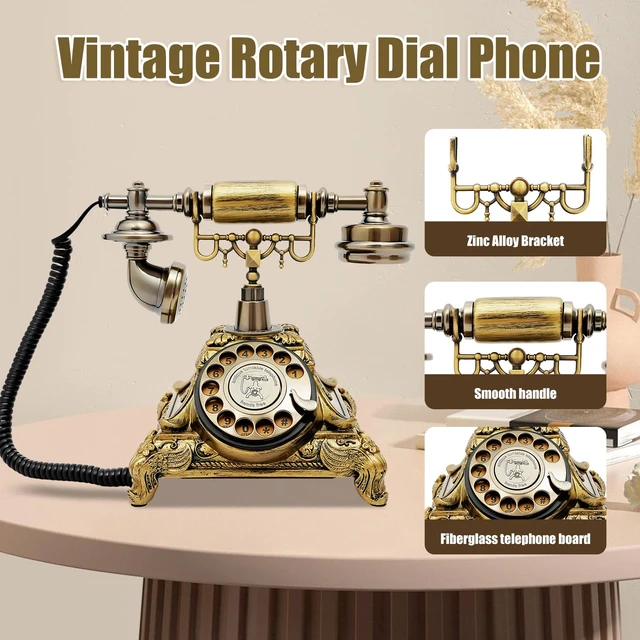 Alt view image 3 of 7 - Vintage Rotary Dial Telephone Bronze Resin Corded Landline with Functional Dial & Noise-Canceling Audio, Old-Fashioned Desk Phone for Home Office, Cafe, Bar & Hotel Décor