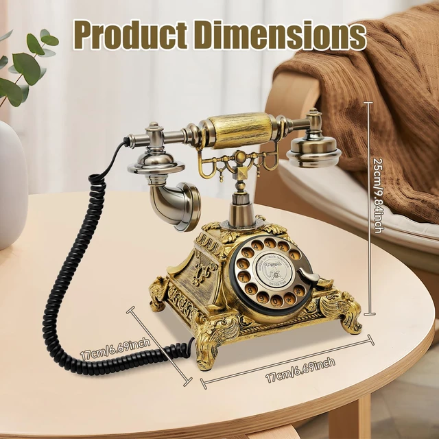 Alt view image 4 of 7 - Vintage Rotary Dial Telephone Bronze Resin Corded Landline with Functional Dial & Noise-Canceling Audio, Old-Fashioned Desk Phone for Home Office, Cafe, Bar & Hotel Décor