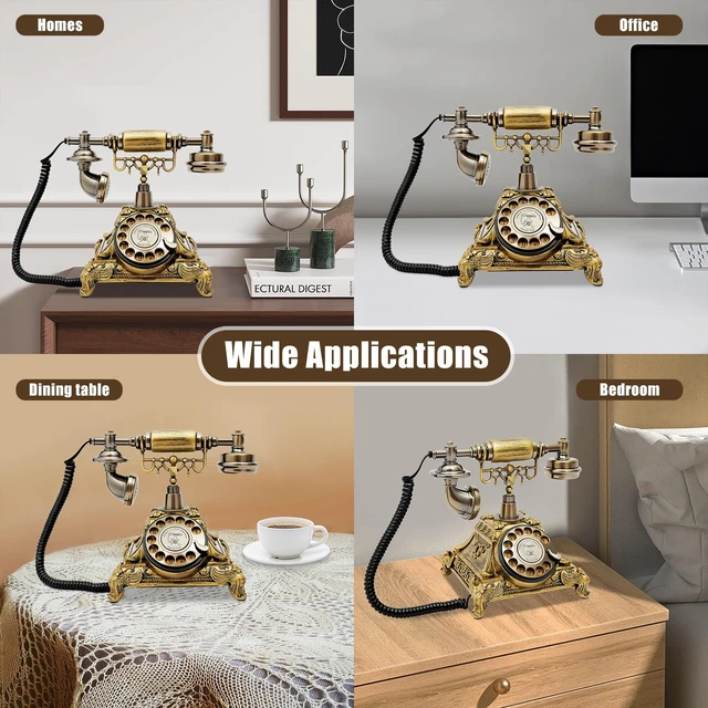 Alt view image 6 of 7 - Vintage Rotary Dial Telephone Bronze Resin Corded Landline with Functional Dial & Noise-Canceling Audio, Old-Fashioned Desk Phone for Home Office, Cafe, Bar & Hotel Décor