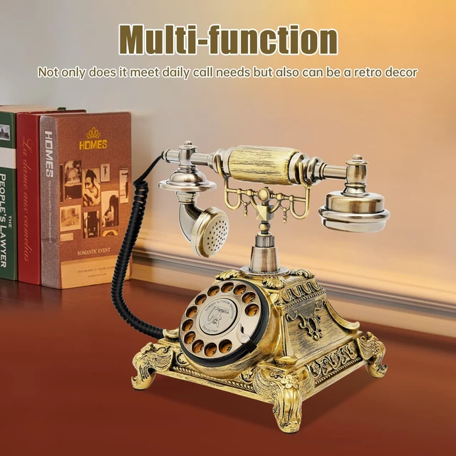 Alt view image 7 of 7 - Vintage Rotary Dial Telephone Bronze Resin Corded Landline with Functional Dial & Noise-Canceling Audio, Old-Fashioned Desk Phone for Home Office, Cafe, Bar & Hotel Décor