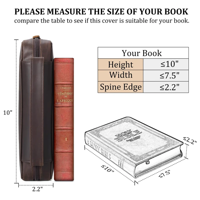 Alt view image 4 of 7 - Full Grain Leather Bible Cover for Men and Women, 10x7.5x2.2 inch Bible Carrying Book Case Church Bag with Handle and YKK Zippered Pocket, Religious Gift
