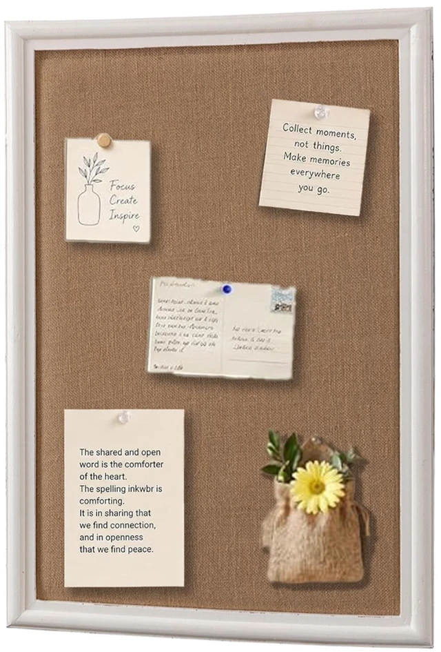 Main image of Linen Bulletin Board for Wall, White Framed Pin Board 24 x 36 Inches Fabric Surface, Wood Frame, Rustic Design, Photo Picture Memo Display, Living Room, Bedroom, Farmhouse/Modern Home Decor
