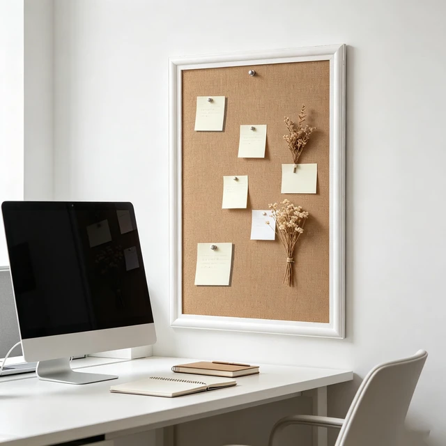 Alt view image 5 of 7 - Linen Bulletin Board for Wall, White Framed Pin Board 24 x 36 Inches Fabric Surface, Wood Frame, Rustic Design, Photo Picture Memo Display, Living Room, Bedroom, Farmhouse/Modern Home Decor