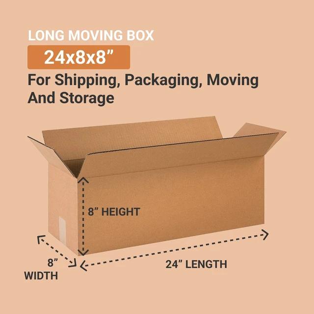 Alt view image 2 of 6 - Shipping Boxes Long 24"L x 8"W x 8"H 25-Pack - Corrugated Cardboard for Moving, Mailing, Packing, Packaging and Storage
