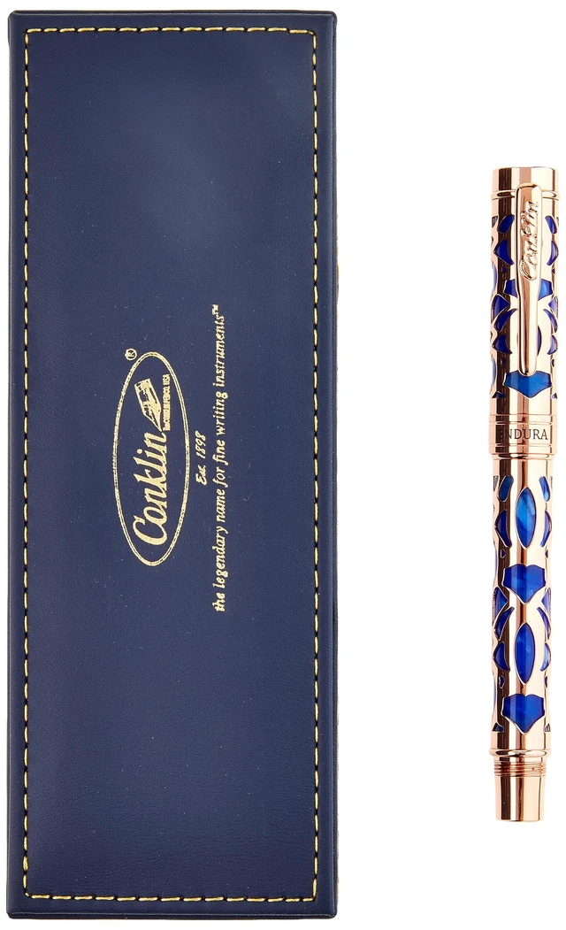 Alt view image 2 of 3 - Endura Deco Crest Rollerball Pen in Blue with Chrome Accents Refillable Rollerball Writing Instrument by Pen Company
