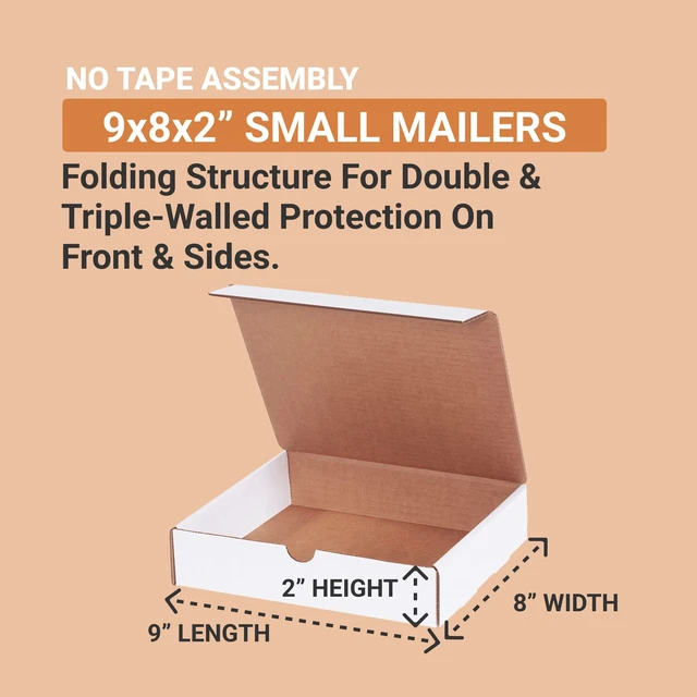 Alt view image 2 of 6 - Shipping Boxes Small 9"L x 8"W x 2"H 50-Pack, Cardboard for Shipping, Moving, Mailing, Packing, Packaging and Storage